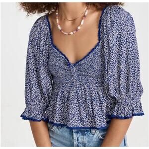Free People Brittnee Print Smocked Back Peplum Top / sz M